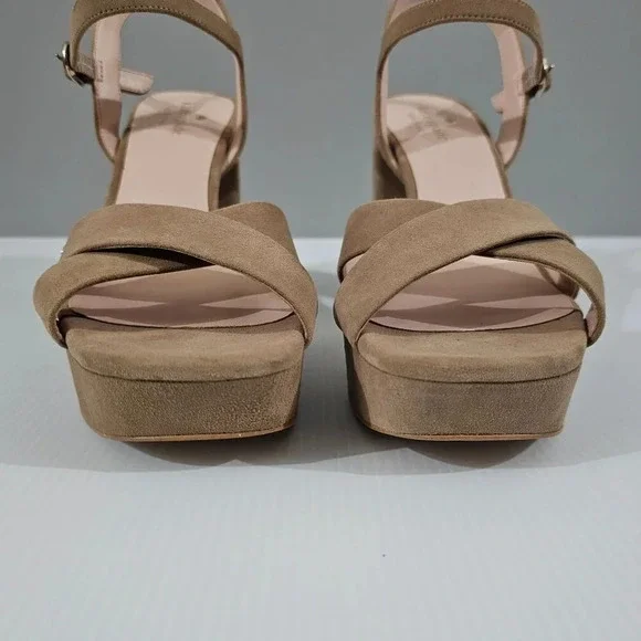Kate Spade Delphi Platform Sandal Womens 10 Tan Suede Ankle Strap Block Heel - Picture 6 of 12